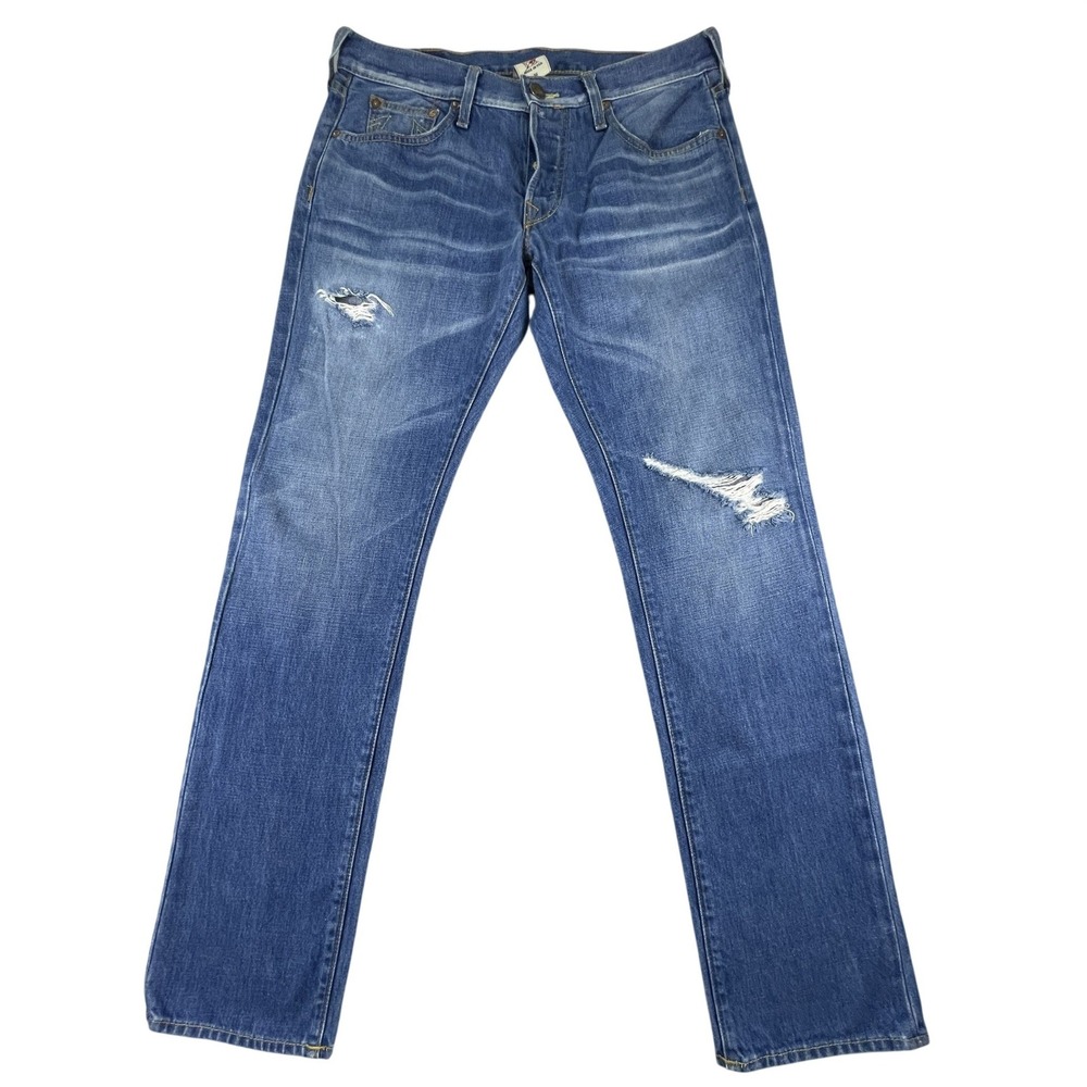 True‎ Religion Jeans Mens 32 Blue Billy Straight Distressed Button Fly Made USA